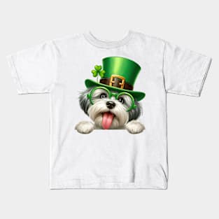 St Patricks Day Peeking Havanese Dog Kids T-Shirt